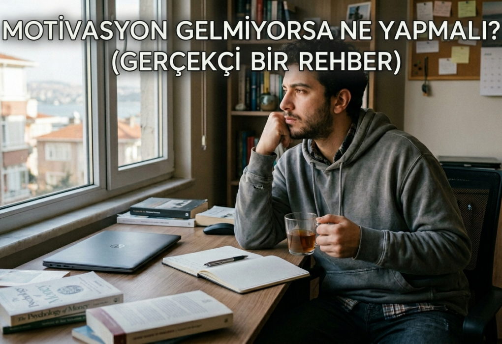 Evden çalışan genç adamın çalışma masası başında, pencereden dışarıya dalarak düşünmesi.